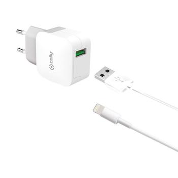 Celly Thuislader 2.4A & Lightning MFI Kabel Wit